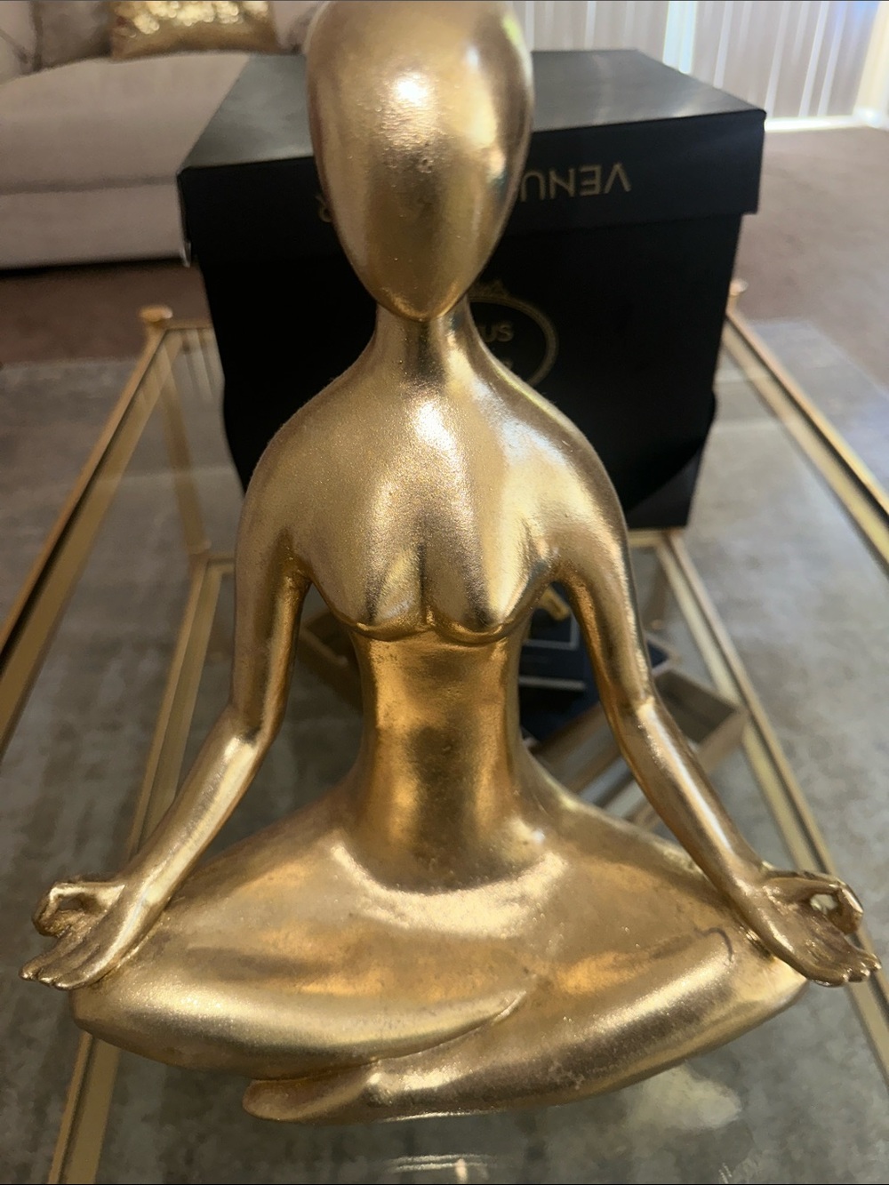 Gold Seated Meditating Figure Sculpture – Decorative Home Art